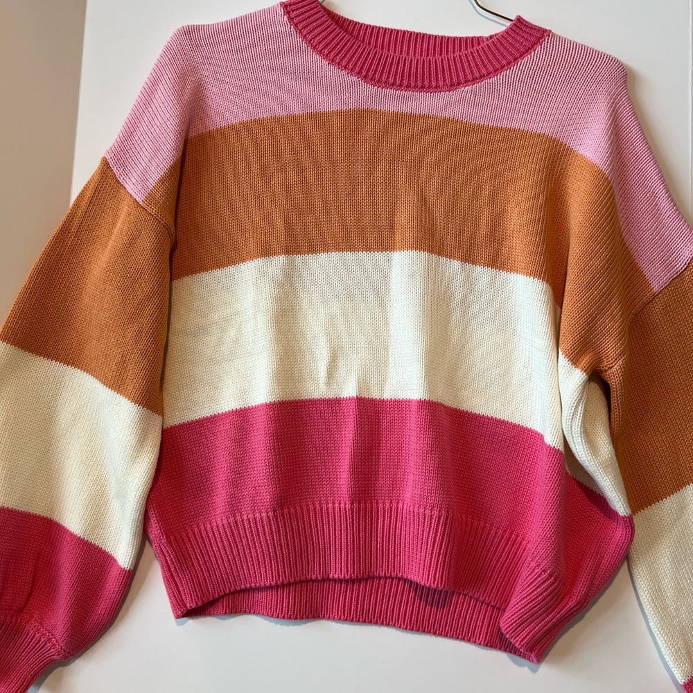 Charlie Holiday Pink, Orange, and Cream Striped Sweater